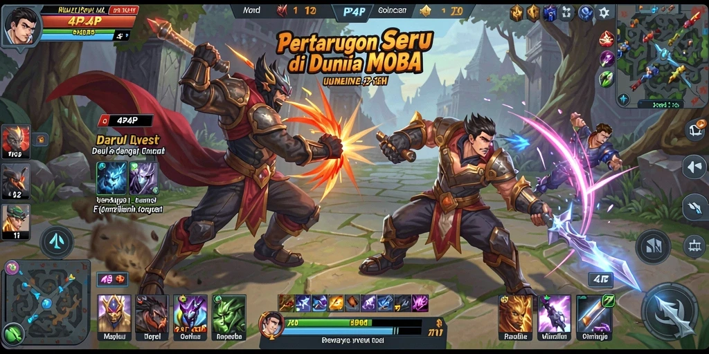Screenshot 4P4P menampilkan aksi seru dalam pertarungan MOBA.