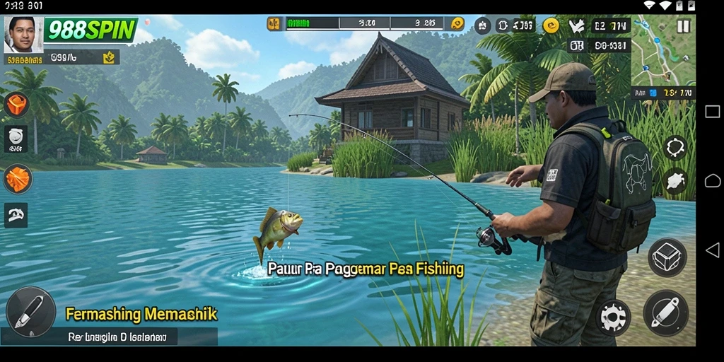Screenshot gameplay 988SPIN yang menampilkan aksi memancing seru.