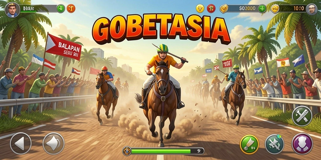 Tampilan seru dari gameplay GOBETASIA menunjukkan balapan penuh adrenalin.