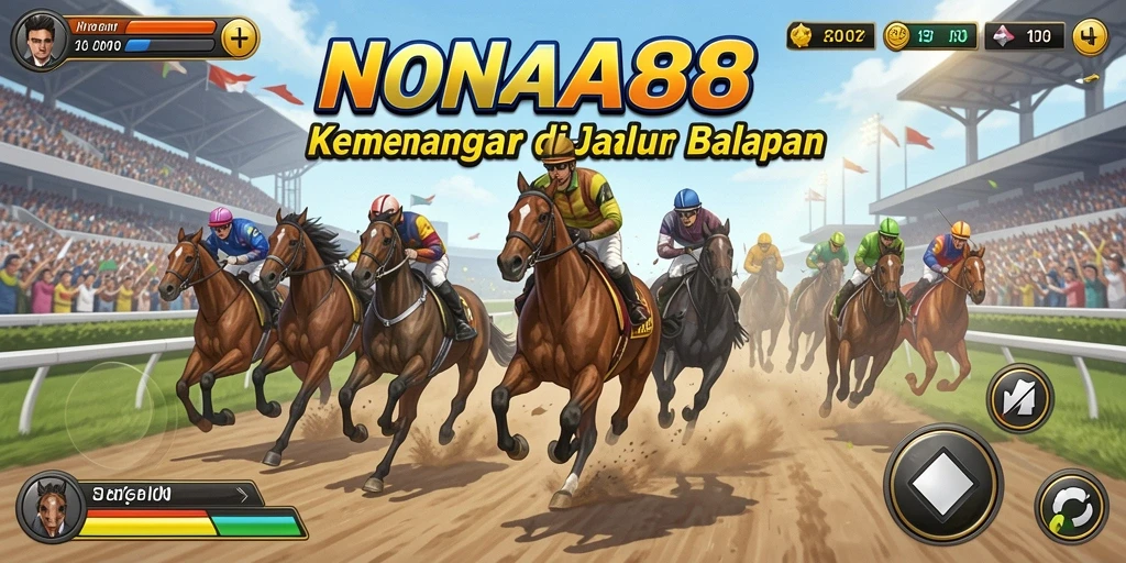 Screenshot NONA88 menampilkan aksi balapan seru dengan mobil berkecepatan tinggi.