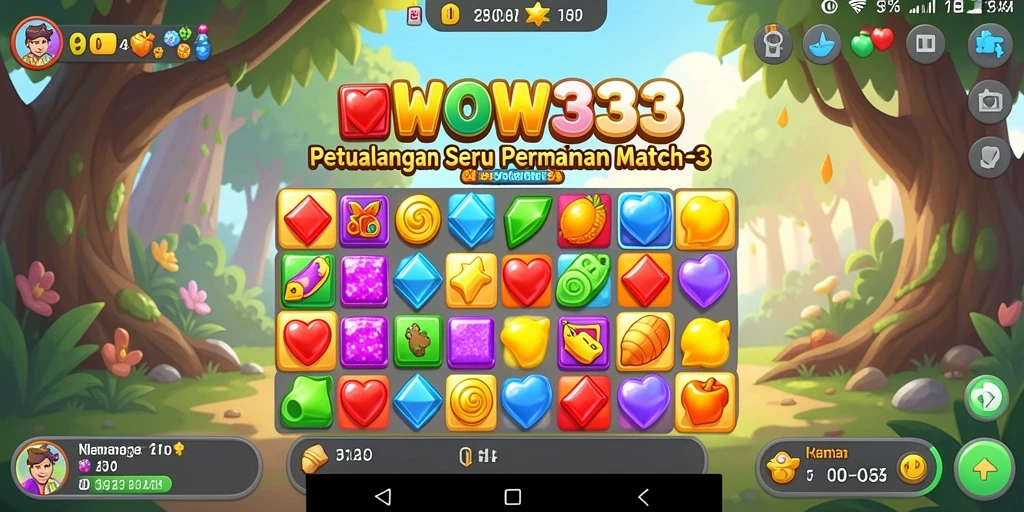 Screenshot gameplay WOW33 dengan tantangan Match-3 yang menarik dan seru.